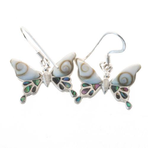 Silber Ohrringe Schmetterling mit Abalone und Shiva Auge